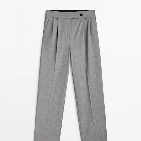 Massimo Dutti Fil-À-Fil Grey Darted Suit Trousers - Picture 3 of 15